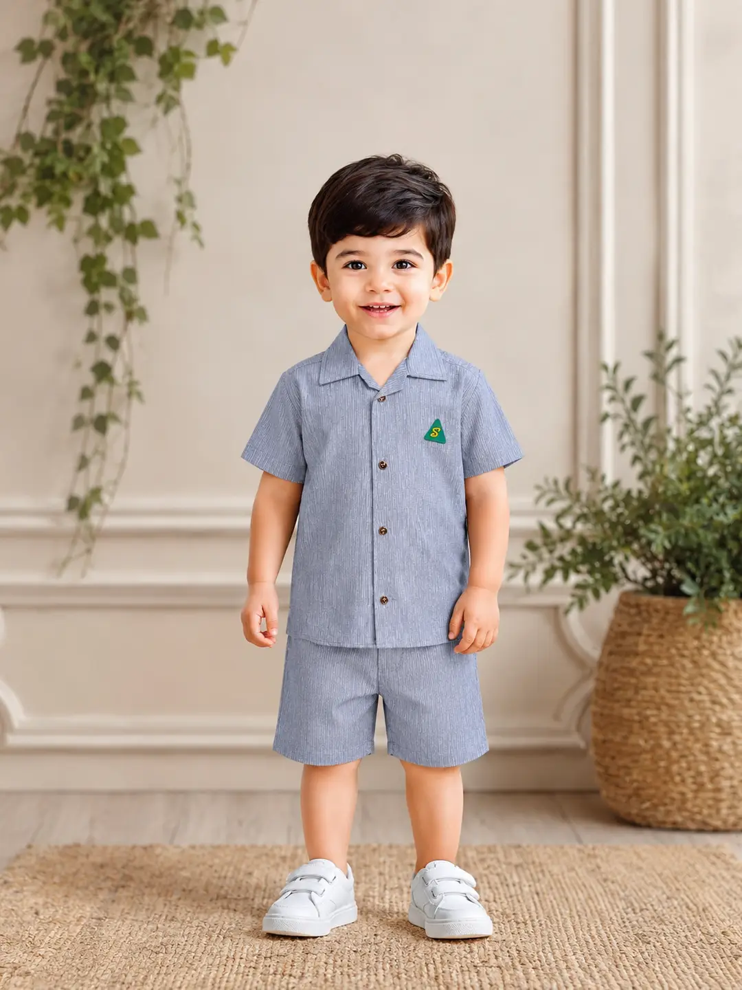 2 Pcs Boy's Cotton Lawn Printed Shirt And Shorts Set