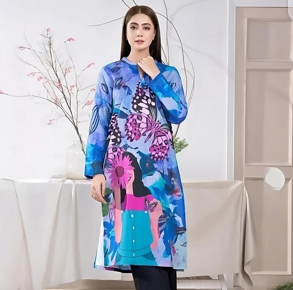 Swiss Lawn Printed Shirt Butterfly Floral Design