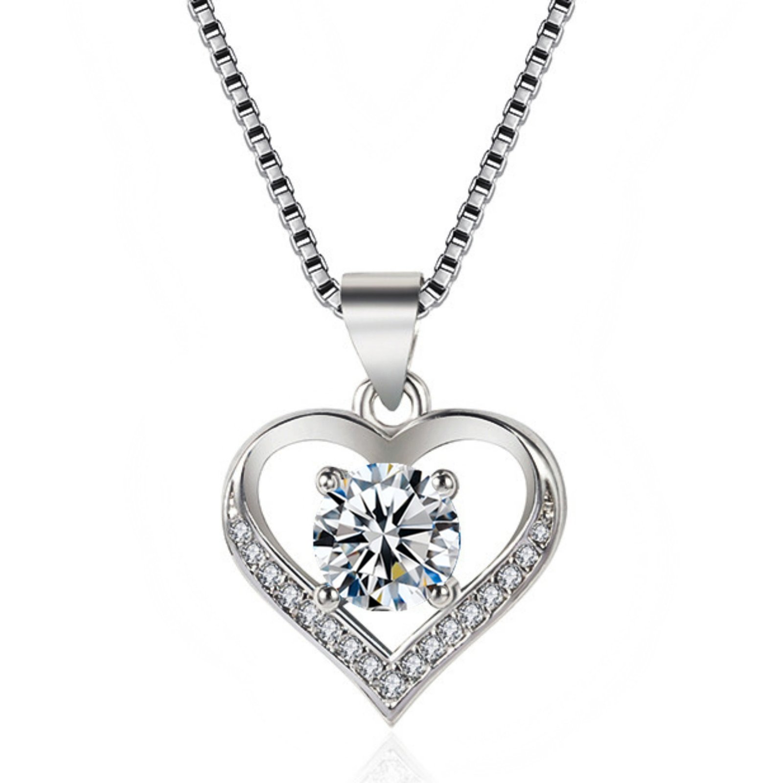 Silver Heart Pendant Necklace Korean Style Daily Wear