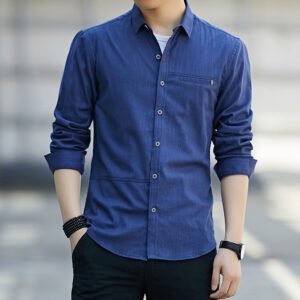 Men Slim Fit Long Sleeve Shirt White Office Work Wear