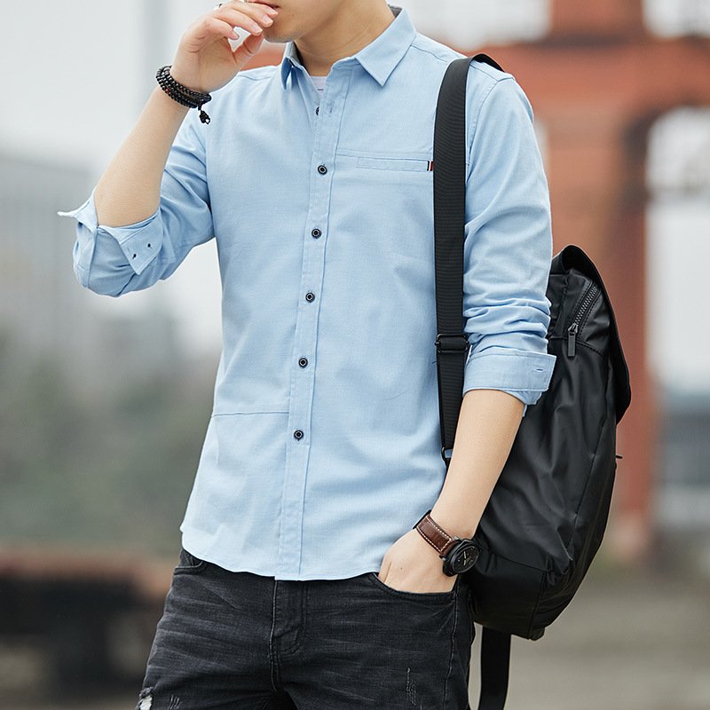 Men Slim Fit Long Sleeve Shirt White Office Work Wear