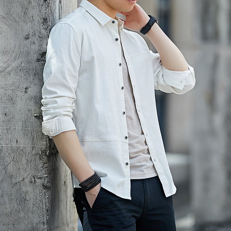 Men Slim Fit Long Sleeve Shirt White Office Work Wear