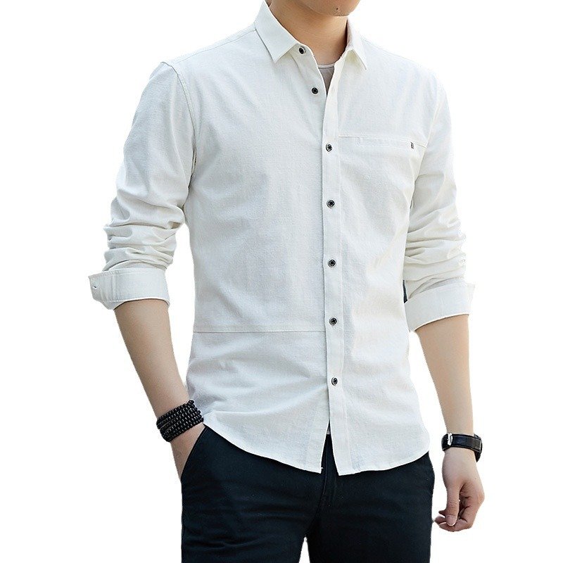 Men Slim Fit Long Sleeve Shirt White Office Work Wear