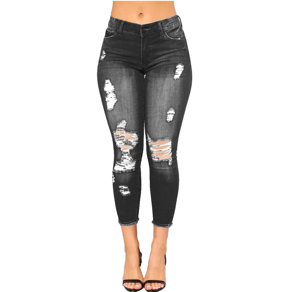 Women's High-Elastic Ripped Jeans Slim Fit Butt Lifting