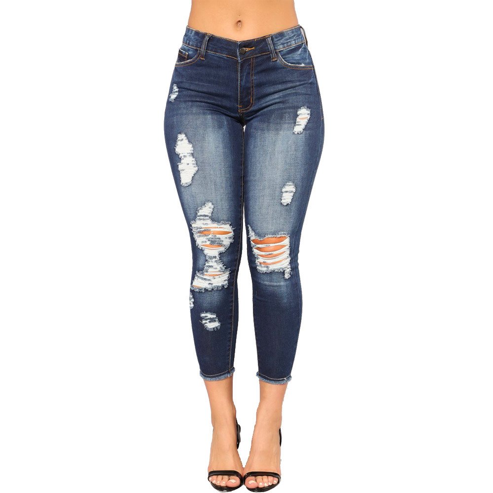 Women's High-Elastic Ripped Jeans Slim Fit Butt Lifting