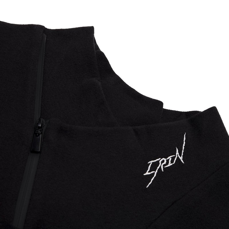 Men Black Cotton Zipper Half Turtleneck Long Sleeve Shirt Plus Size